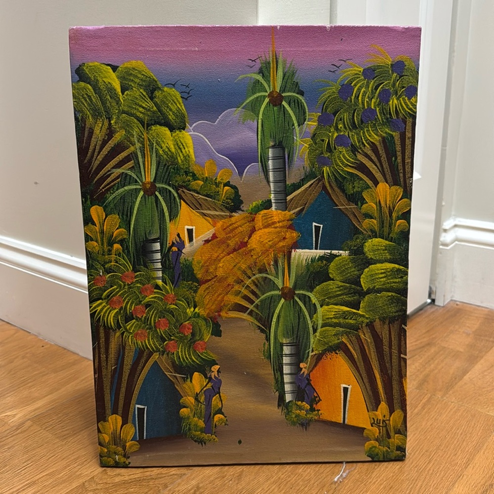 Hand painted colorful print on canvas